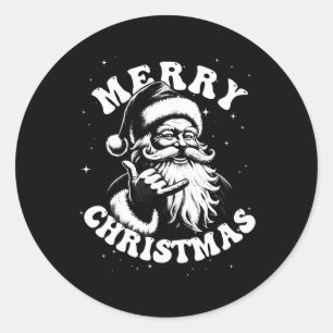 Retro Merry Christmas Santa Shaka Hawaiian Surf Sk Classic Round Sticker