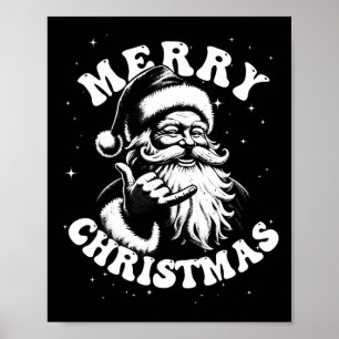 Retro Merry Christmas Santa Shaka Hawaiian Surf Sk Poster