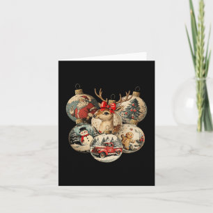 Retro Merry Christmas Santa Snowman Nutcracker Red Card