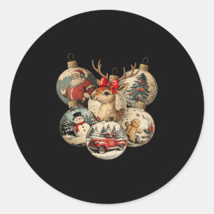 Retro Merry Christmas Santa Snowman Nutcracker Red Classic Round Sticker