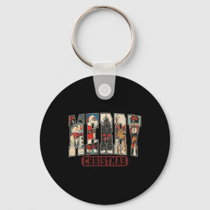Retro Merry Christmas Santa Xmas Tree Snowman Nutc Key Ring