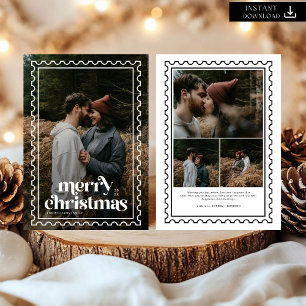 Retro Merry Christmas Stamp family Photo Holiday Card