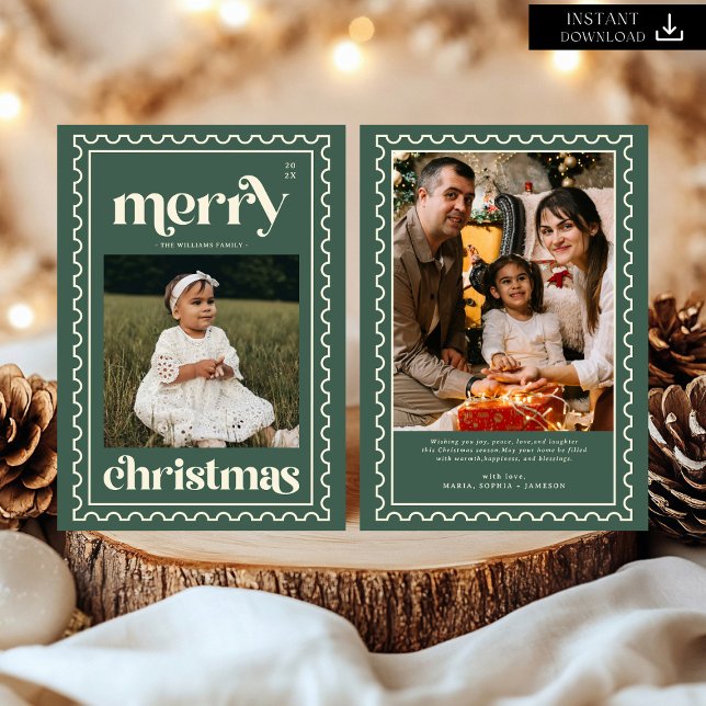 Retro Merry Christmas Stamp Photo Family  Holiday (Creator Uploaded)