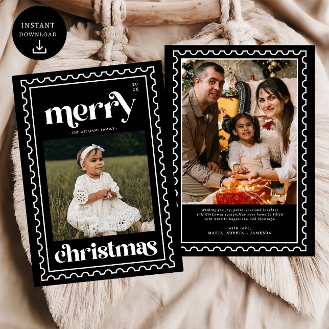 Retro Merry Christmas Stamp Photo Family  Holiday (Creator Uploaded)