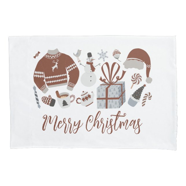 Retro Merry Christmas Sweater Pillowcase (Front)