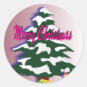 Retro Merry Christmas Tree Festive Season Classic Round Sticker