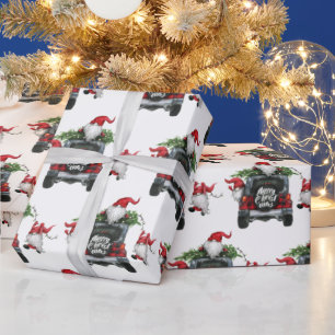 Retro Merry Christmas Tree Red Farm Truck Holiday Wrapping Paper