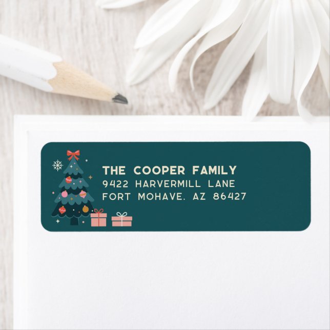 Retro Merry Christmas Tree Return Address Label (Insitu)