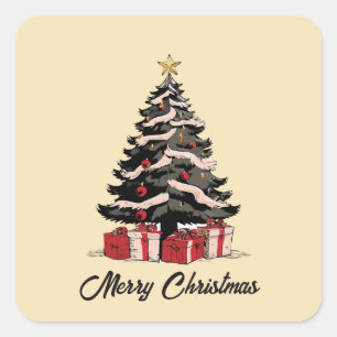 Retro Merry Christmas Tree Sticker