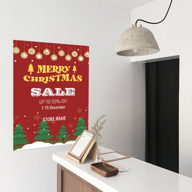 Retro Merry Christmas Trees Business Sale Ads Poster (Merry Christmas Pine Tree Business Sale Ads Poster)