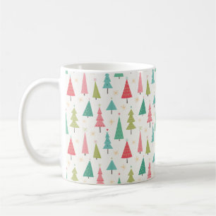 Retro Merry Christmas Trees Fun Holiday Pattern Coffee Mug