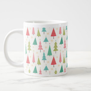 Retro Merry Christmas Trees Fun Holiday Pattern Large Coffee Mug