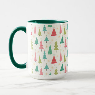 Retro Merry Christmas Trees Fun Holiday Pattern Mug