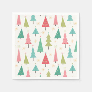 Retro Merry Christmas Trees Fun Holiday Pattern Napkin