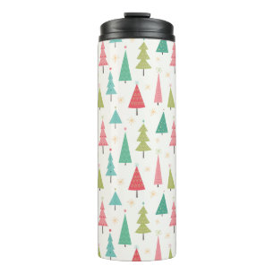 Retro Merry Christmas Trees Fun Holiday Pattern Thermal Tumbler