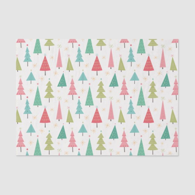 Retro Merry Christmas Trees Fun Holiday Pattern Tissue Paper (Front)