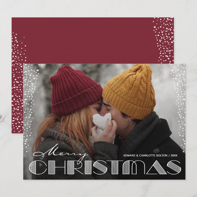 Retro Merry Christmas Typography Holiday Card (Front/Back)