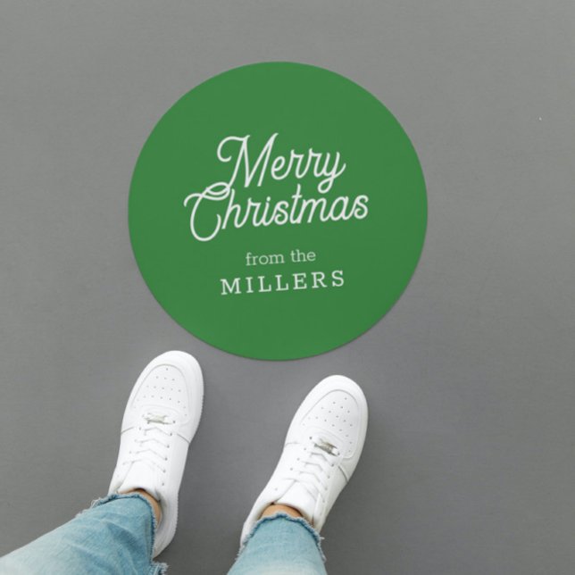 RETRO MERRY CHRISTMAS TYPOGRAPHY ON GREEN CLASSIC ROUND STICKER (Creator Uploaded)