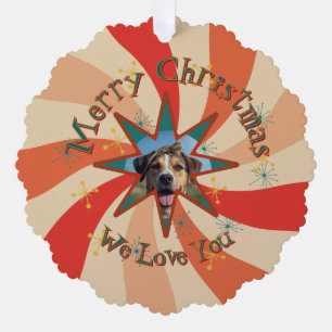 Retro Merry Christmas We Love You Pet Family Photo Tree Decoration Card