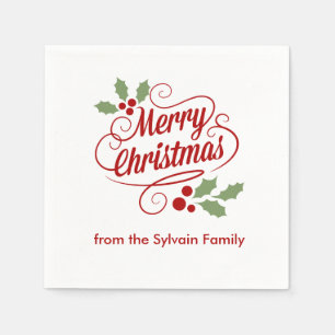 Retro Merry Christmas Word Art Typography Napkin