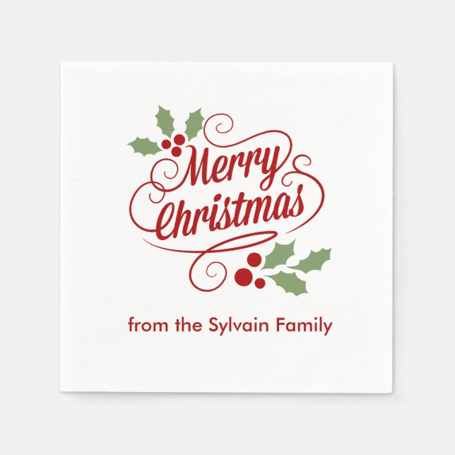 Retro Merry Christmas Word Art Typography Napkin (Front)