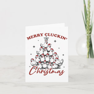 Retro Merry Cluckin Christmas Chicken Tree Farm An Card