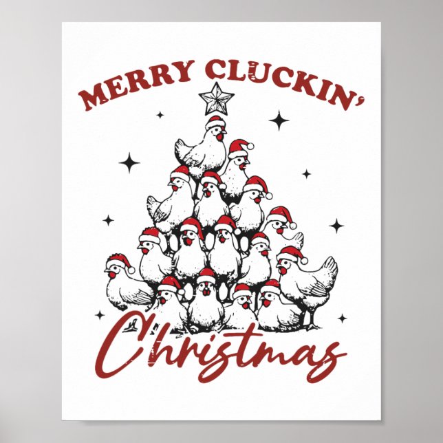Retro Merry Cluckin Christmas Chicken Tree Farm An Poster (Front)