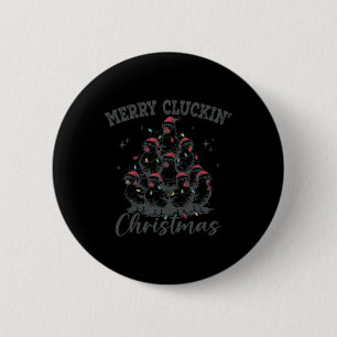 Retro Merry Cluckin Christmas Funny Chicken Santa 6 Cm Round Badge