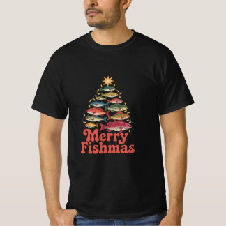 Retro Merry Fishmas Fisherman Christmas Humor T-Shirt