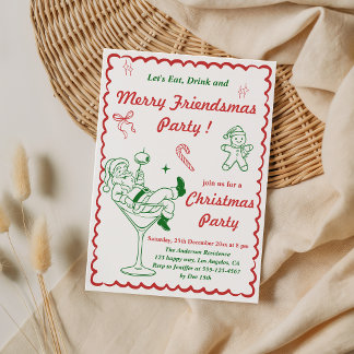 Retro Merry Friendsmas Christmas Party Invitation