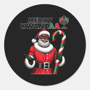 Retro Merry Kwanzaa Santa Black Christmas African Classic Round Sticker