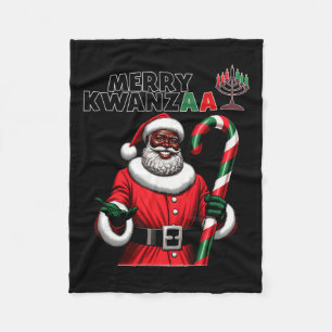 Retro Merry Kwanzaa Santa Black Christmas African Fleece Blanket