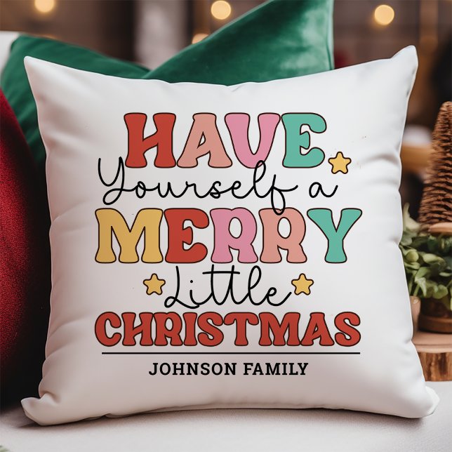 Retro Merry Little Christmas Customisable Cushion (Creator Uploaded)
