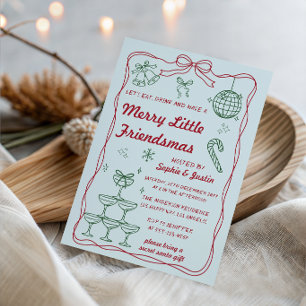 Retro Merry Little Friendsmas Christmas Party Invitation