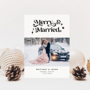 Retro Merry & Married Minimalist Photo Holiday Card