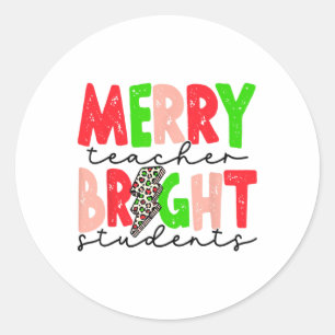 Retro Merry Teacher Bright Students Fun Christmas Classic Round Sticker