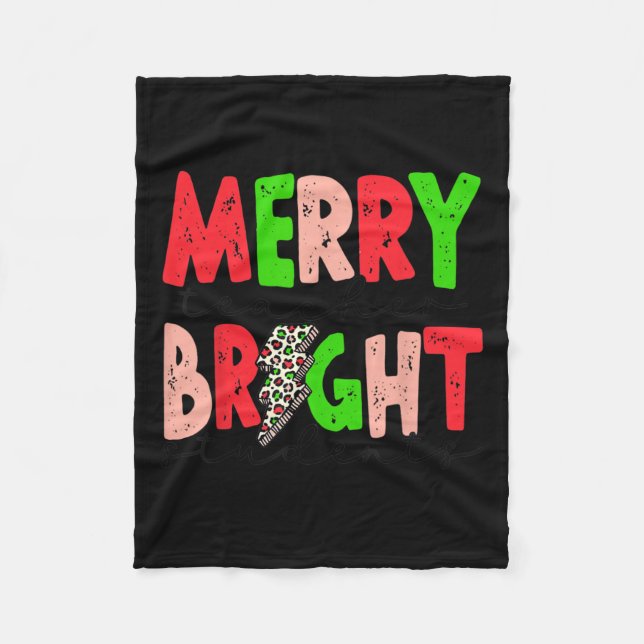 Retro Merry Teacher Bright Students Fun Christmas  Fleece Blanket (Front)