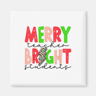 Retro Merry Teacher Bright Students Fun Christmas Magnet