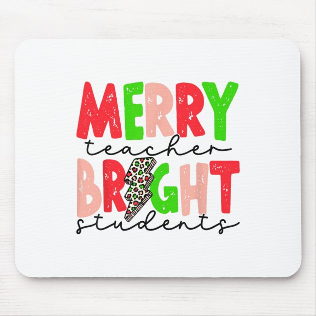 Retro Merry Teacher Bright Students Fun Christmas  Mouse Pad (Front)