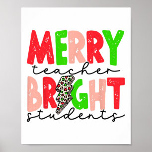 Retro Merry Teacher Bright Students Fun Christmas Poster
