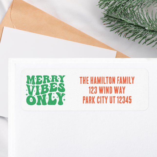 Retro Merry Vibes Holiday Return Address Label (Creator Uploaded)