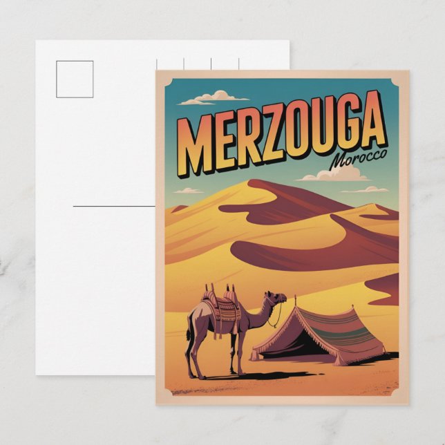 Retro Merzouga sahara camel ride morocco travel gi Postcard (Front/Back)