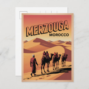Retro Merzouga sahara camel ride morocco travel Postcard