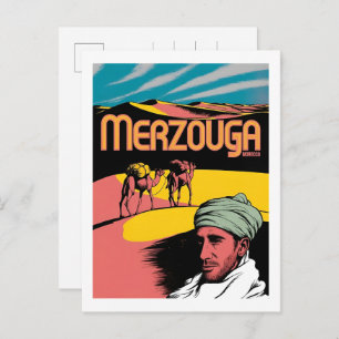 Retro Merzouga sahara camel ride morocco travel Postcard