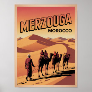 Retro Merzouga sahara camel ride morocco travel Poster