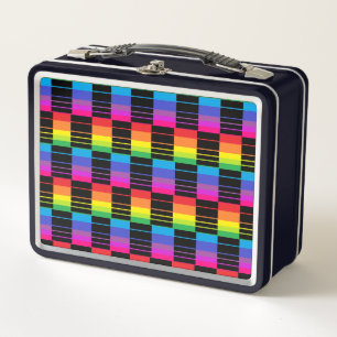 Retro Metal Lunch Box With Rainbow Plaid Pattern