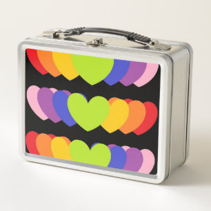 Retro Metal Lunchbox With Rainbow Hearts