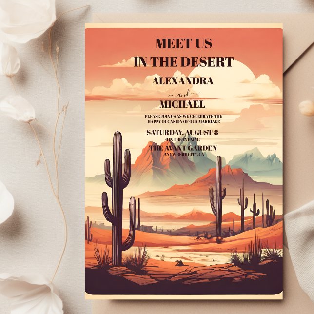 Retro Mexican Cactus Desert Wedding Invitation (Creator Uploaded)