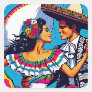 Retro Mexican Dance Folklórico Fiesta Square Sticker