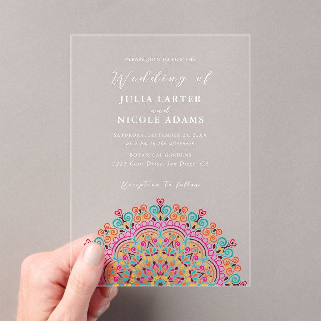 Retro Mexican Terrain Flourishing Mandala Wedding Acrylic Invitations (Insitu (Handheld))